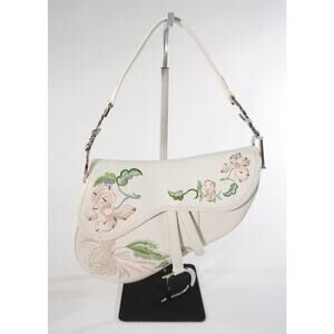 Pre-Owned Christian Dior Vintage White Floral Saddle Bag